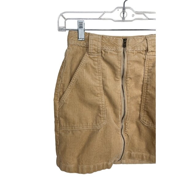 Hollister XS Camel Corduroy High Rise Mini Skirt Zip Front Pockets - Picture 2 of 12
